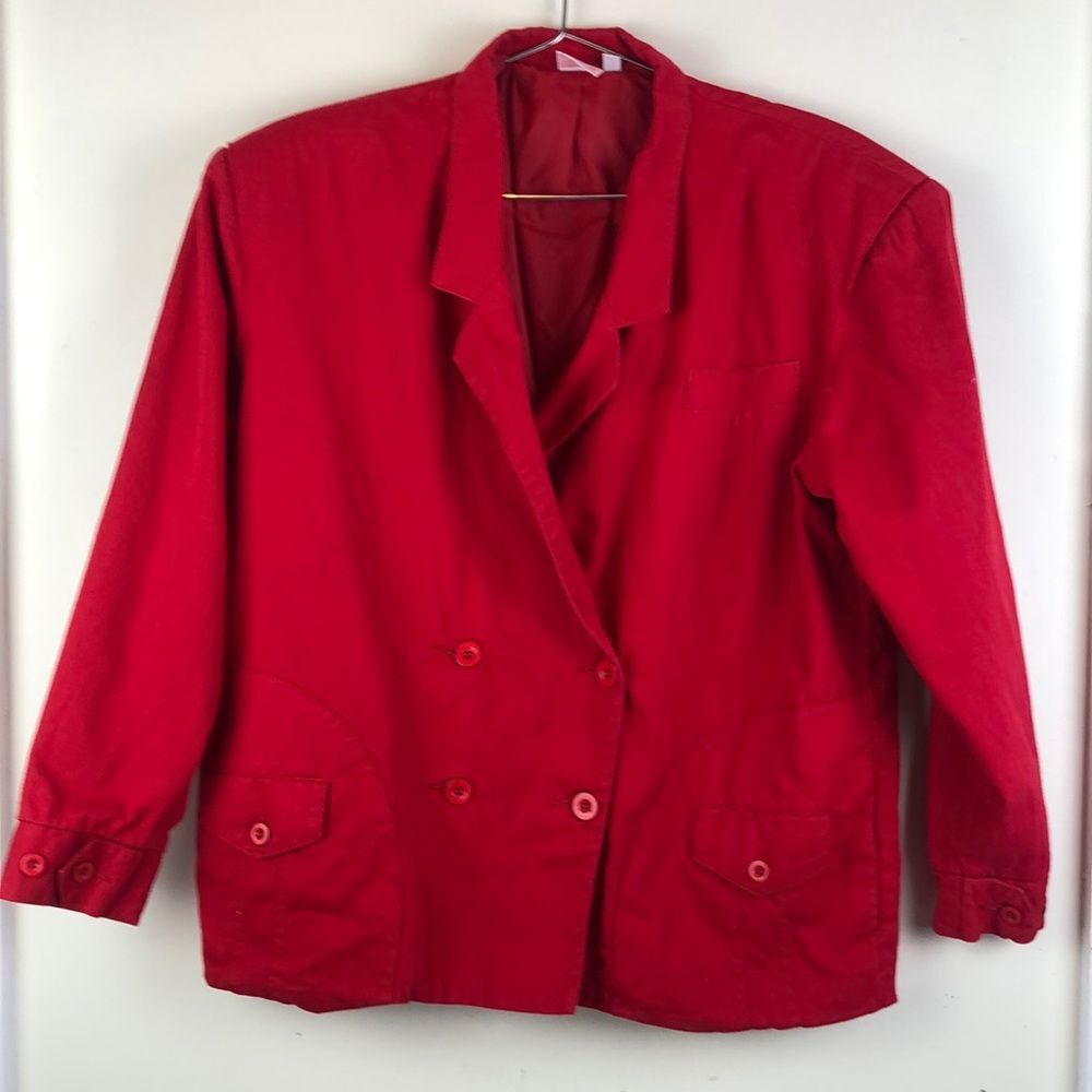 VTG VIntage Red Blazier Lined Sports Coat 4 Button Suit Jacket Pockets - Size M